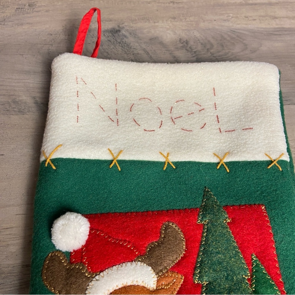 Vintage Christmas Stocking Felt Applique with Reindeer Design Noel - Picture 2 of 7